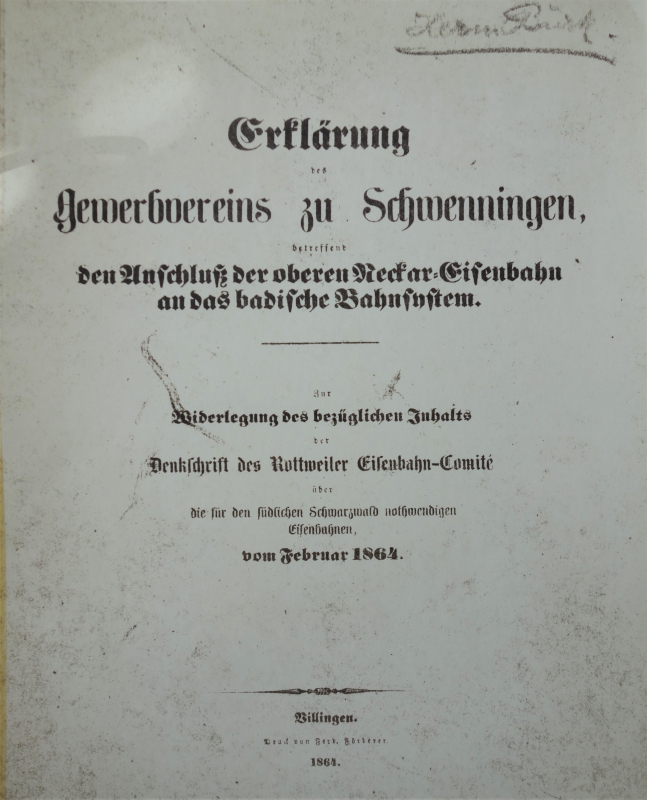 Denkschrift zum Eisenbahnbau 1864 (Stadtarchiv Villingen-Schwenningen)