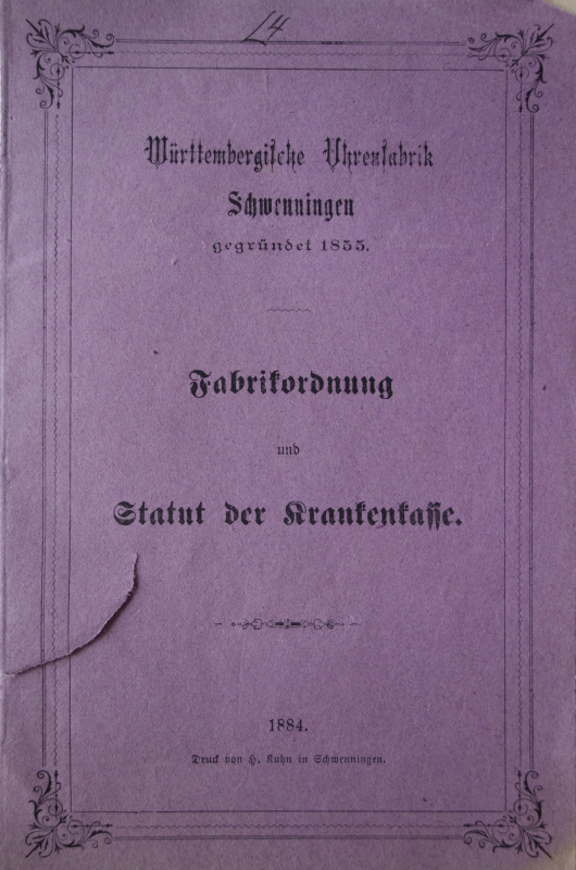 Fabrikordnung und Statut der Krankenkasse 1884 (Stadtarchiv Villingen-Schwenningen)